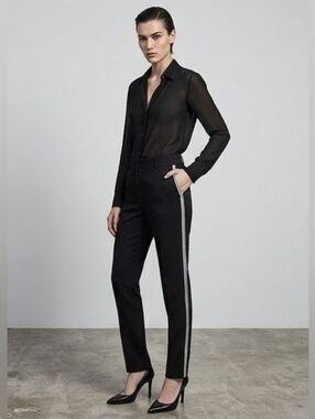 NWT Saint Laurent Paris Virgin Wool Tuxedo Trousers with Lateral Stripe